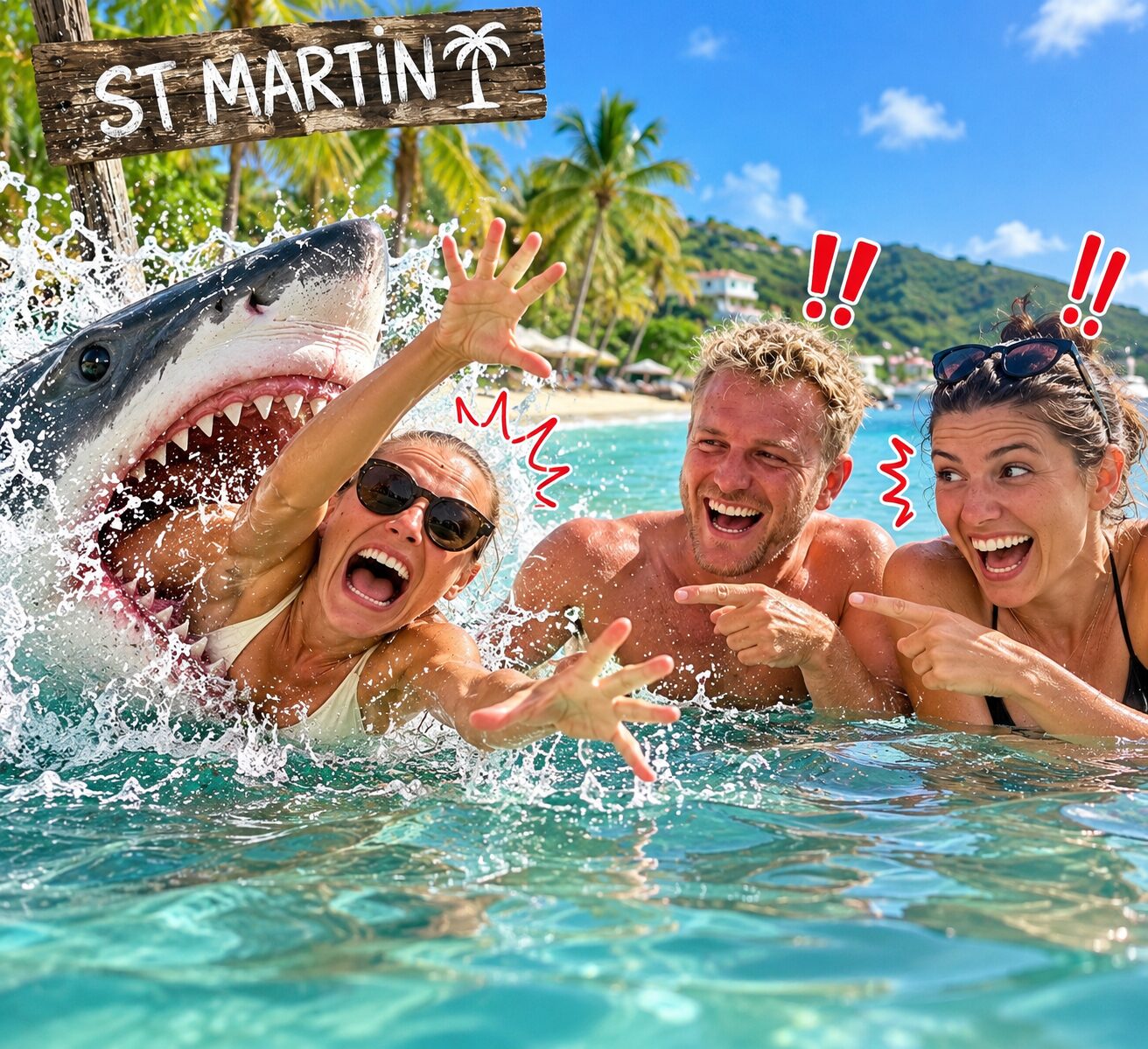 Un requin surgit derrière une copine pendant la baignade