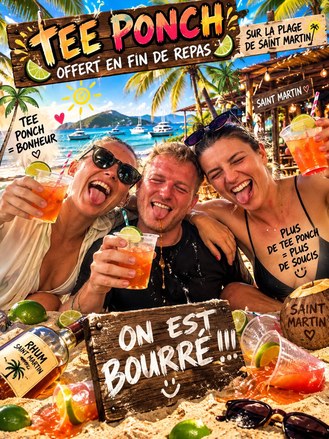 La team trinque au ti-punch sur la plage